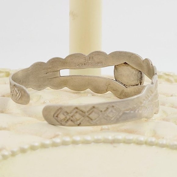 Vintage Turquoise Silver Bracelet, Harvey Era Cuff, Coin Silver Native American - Picture 3 of 5